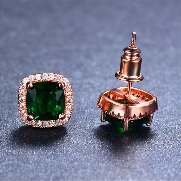 New Rose Gold Plated Emerald Earrings - Picture 2 of 4